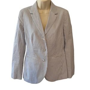 Brooks Brothers Stellita Fit Blue & White‎ Searsucker Blazer Size 6 Pre-owned
